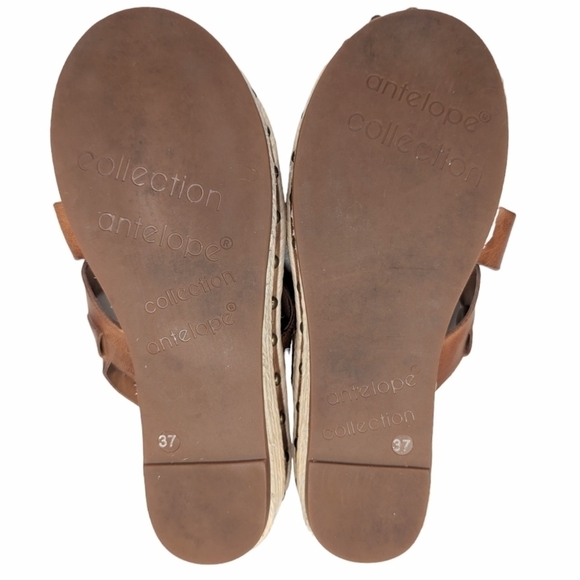 Antelope low studded wedge heel espadrille brown tan leather EU size 37 - Picture 6 of 7